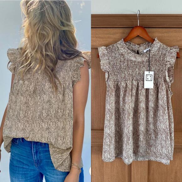 THML Tops - NWT THML Ruffled Smocked Sleeveless Top Keyhole Back Women’s size Small